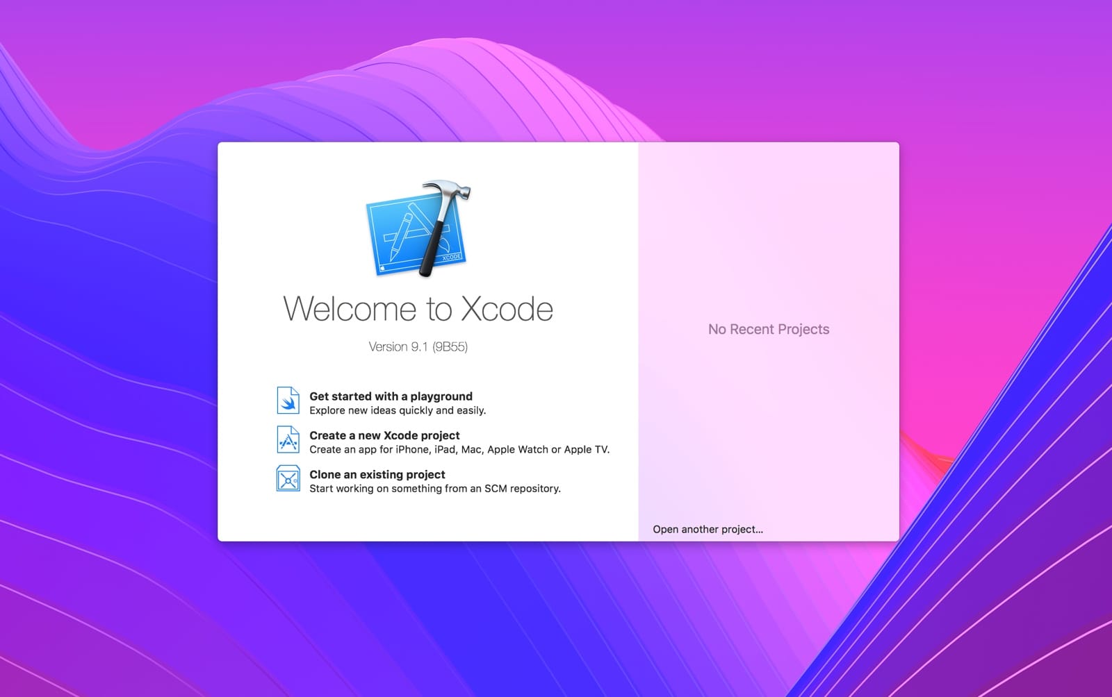 Xcode&rsquo;s Welcome Screen